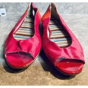 Womens hot pink 
 Peep Toe flats Patent Shoes Size 8 1/2 Medium